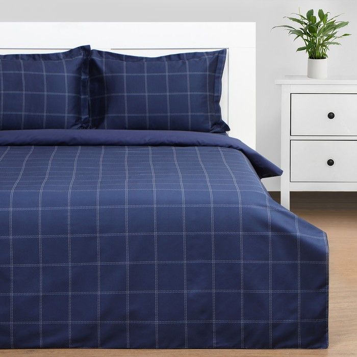 Постельное бельё Этель 1.5 сп. Cage: dark blue, 143х215 см, 150х215 см, 50х70+3 см-2 шт, мако-сатин, 114г/м2