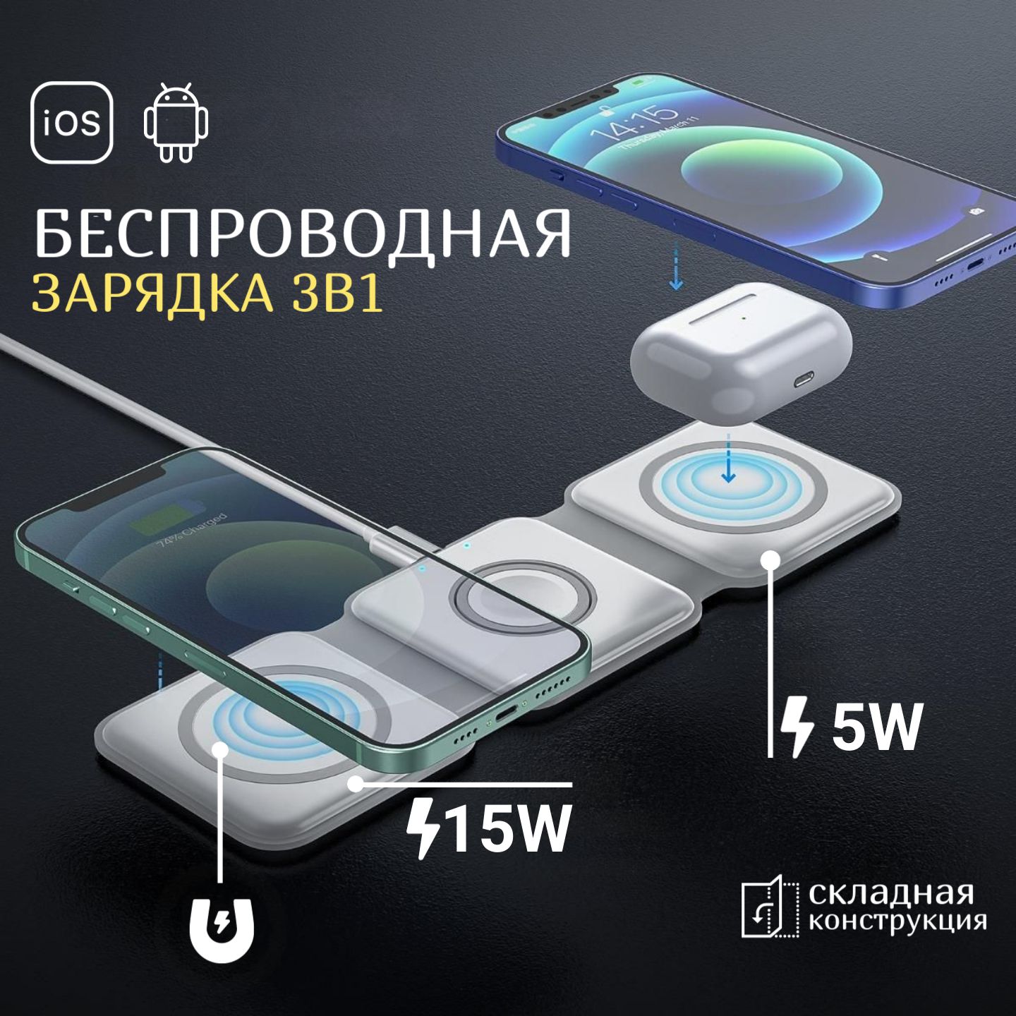 Зарядная станция для мобильных устройств A10, 15 Вт, USB Type-C, Quick  Charge - купить по выгодной цене в интернет-магазине OZON (1300347246)