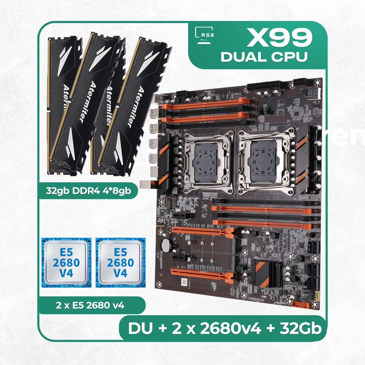 KllisreМатеринскаяплатаКомплектматеринскойплатыX99:ZX-DU99D4+2xXeonE52680v4+DDR432ГбAtermiter3200Mhz4х8Гб