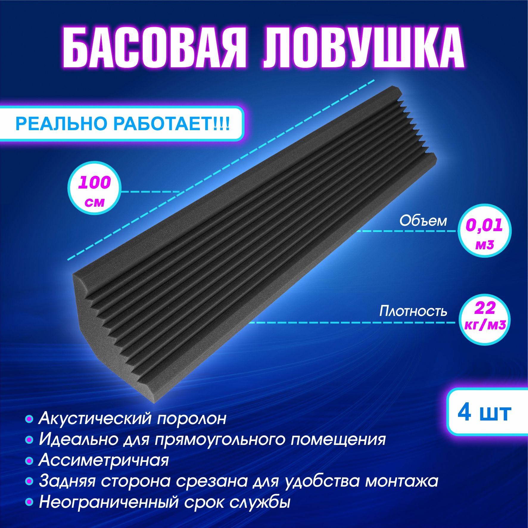 Басовая ловушка (акустический поролон), Темно-серый, 100см 4 штуки по  низкой цене с доставкой в интернет-магазине OZON (1350849312)