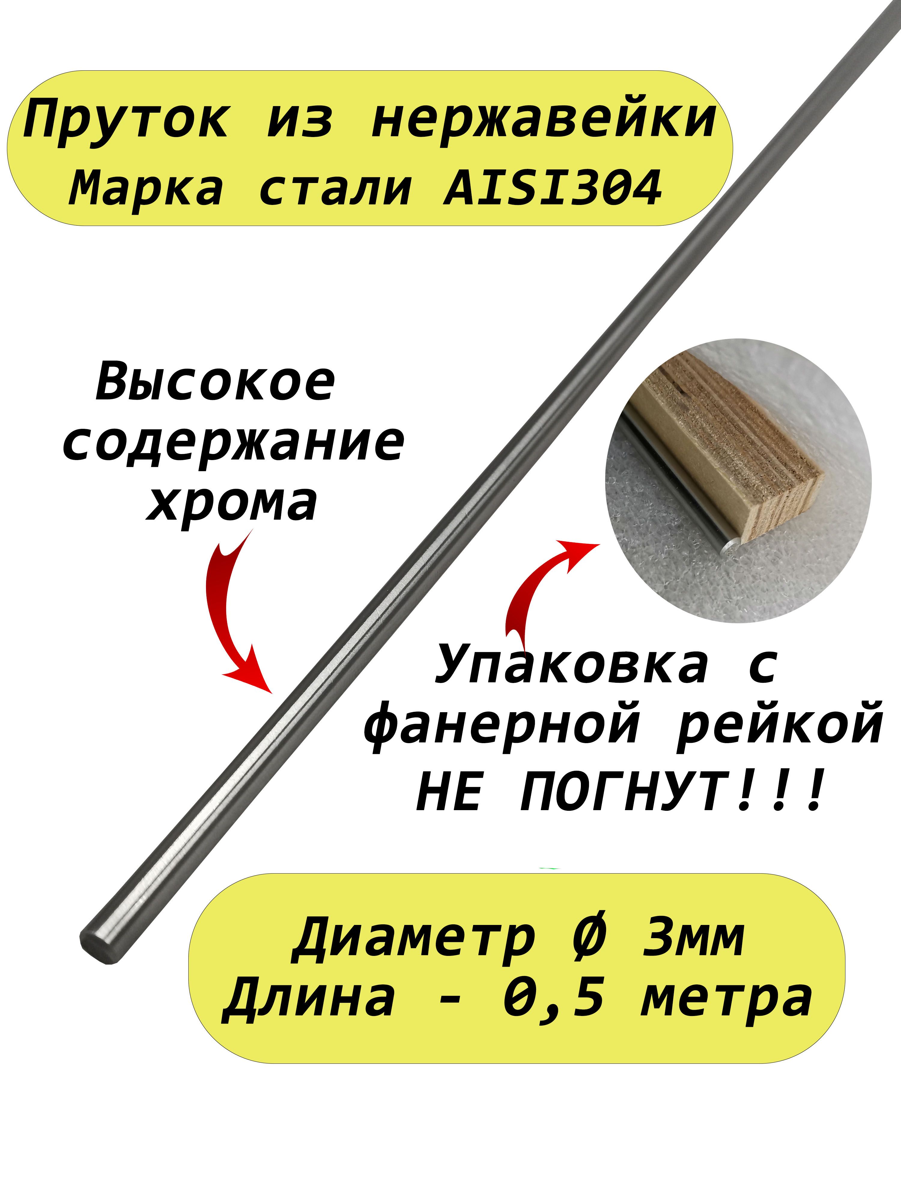 Пруток/кругизнержавейки3мм.НержавеющаястальAISI304,пруток-0,5метра