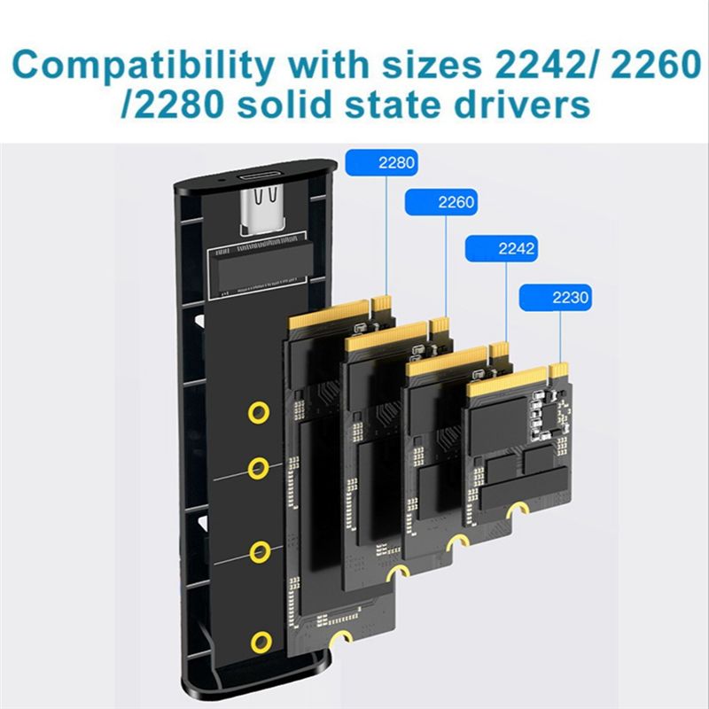 КорпусM2SSDсдвумяпротоколамиNVMeSATA,твердотельныйнакопитель,корпус2-в-1USBC3.1Gen210Гбит/снаPCIeM.2,черный