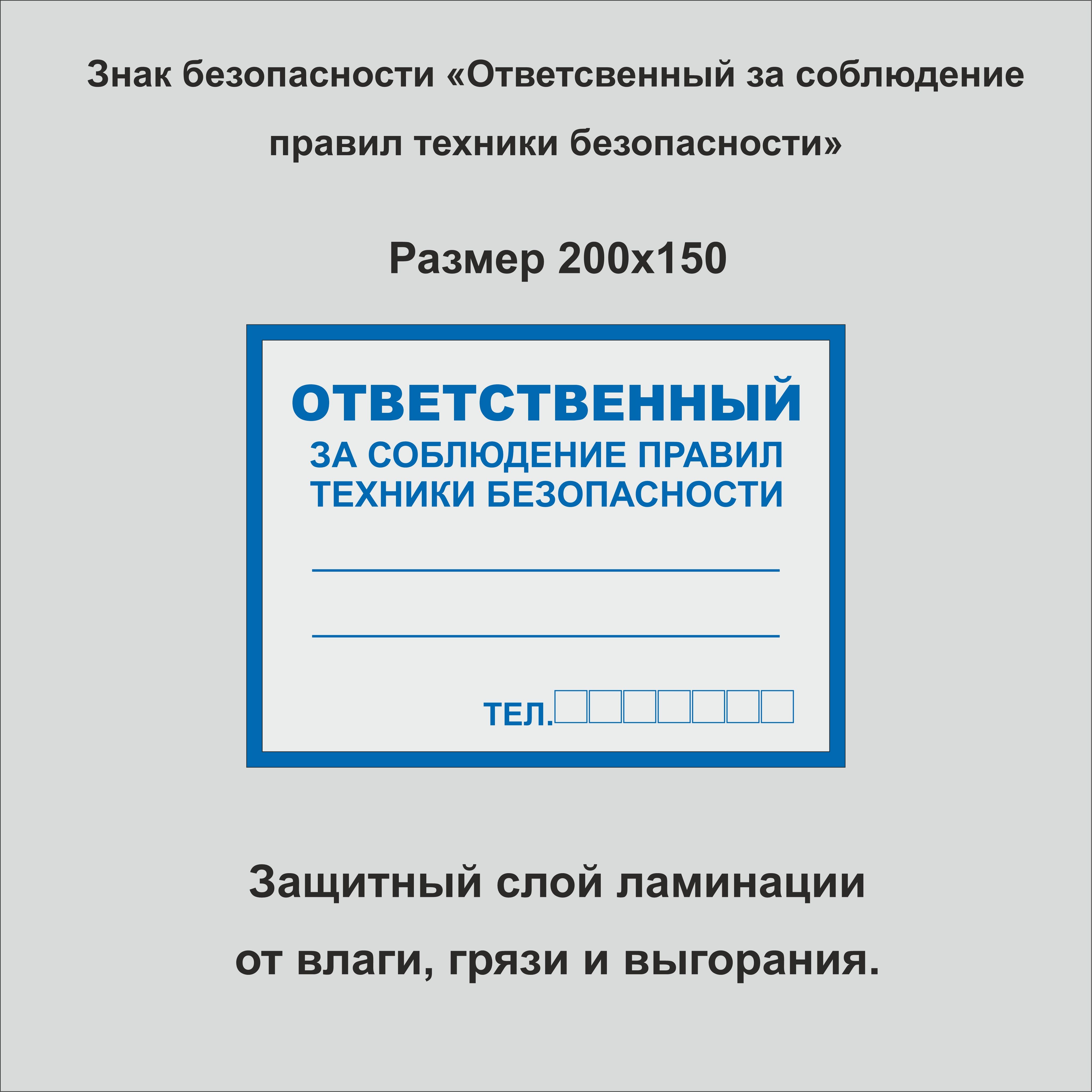 Наклейка Ответственный за соблюдение правил техники безопасности 20х15 см.  1 шт - купить с доставкой по выгодным ценам в интернет-магазине OZON  (1381977611)