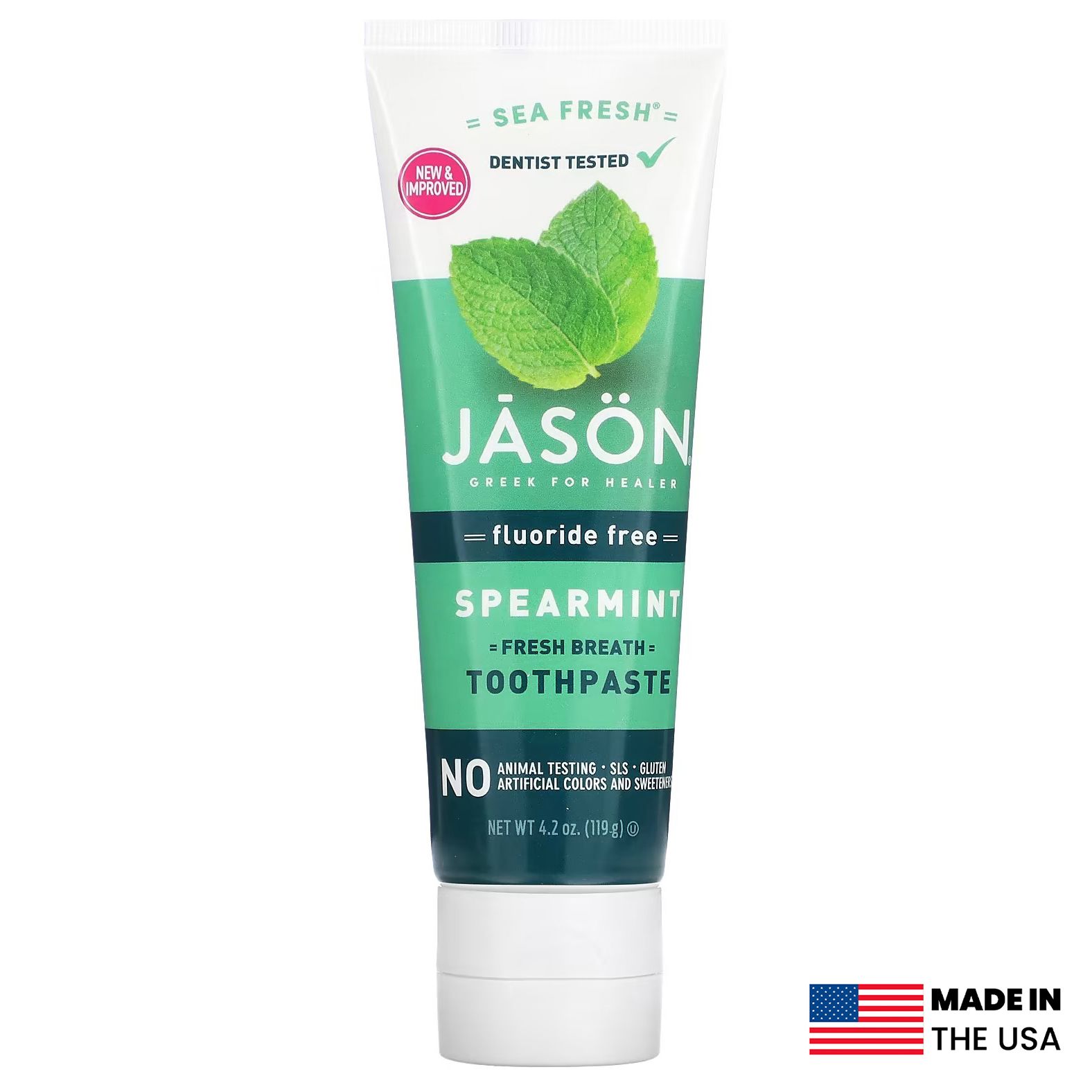 JasonNatural,SeaFresh,Зубнаяпастадлясвежестидыхания,Безфтора,Мята,119гр