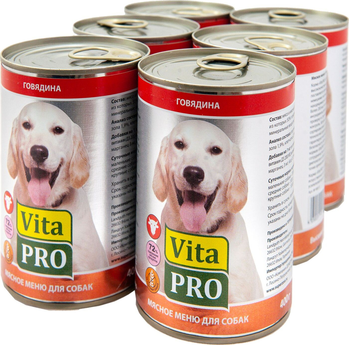 Консервы для собак Vita Pro "Мясное меню", с говядиной, 400 г — купить ...