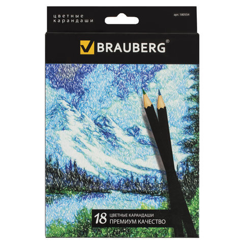 Карандаши цветные BRAUBERG "Artist line", 18 цветов, черный корпус, заточенные, высшее качество, 180554 #1