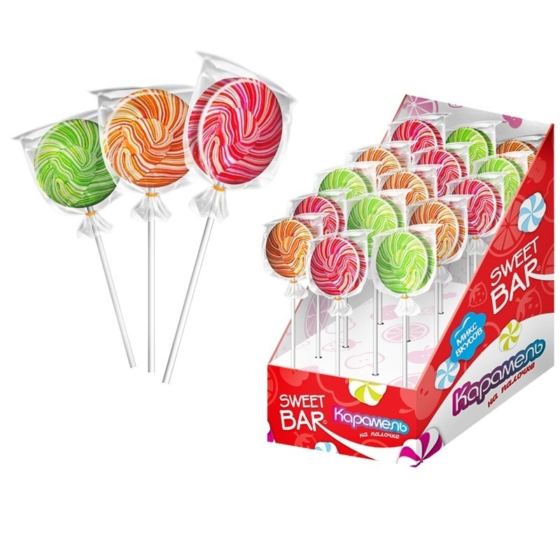 Карамель торнадо твист на палочке SWEET BAR микс 15 шт по 40 гр ...