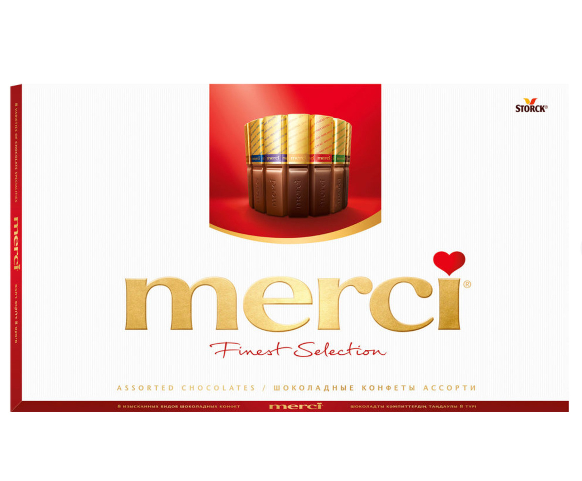 Конфеты шоколадные MERCI (Мерси), ассорти, 400 г, картонная коробка ...
