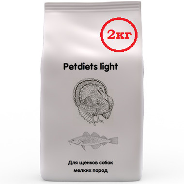 Корм сухой "Petdiets Light" (Петдаетс) для щенков и подростков мелких, декоративных пород собак, индейка, #1