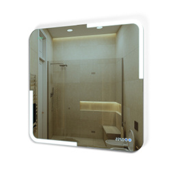 Зеркало для ванной Joki Corner 80x80, с подсветкой и диммером, функцией антизапотевания, часами и термометром . Сантехника AM.PM