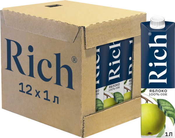 Сок Rich Яблочный, 12 шт по 1 л - купить с доставкой по выгодным ценам ...