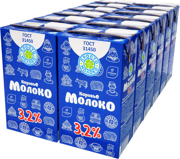 Молоко "Просто Молоко" с м.д.ж. 3,2 % ТБА с аплик. 970мл. (1000 г) в ...