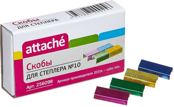 Скобы для степлера Attache №10, цветные, (2-20 листов), 1000 штук ...