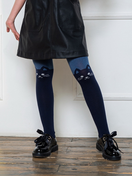 Колготки Девочки Лукоморье, размер 122, 128 синий, черный Хлопок 100 ...