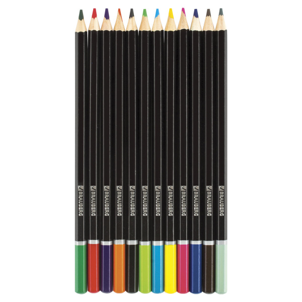 Карандаши цветные Brauberg Artist line, 12 цветов, черный корпус ...