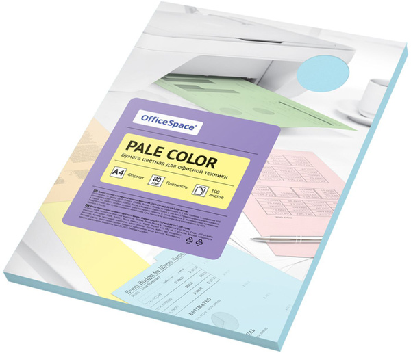 Бумага цветная OfficeSpace Pale Color, голубой, A4, 100л - купить с ...