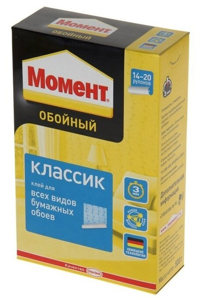 Клей для обоев Момент Классик, для всех видов бумажных обоев, 200 г ...
