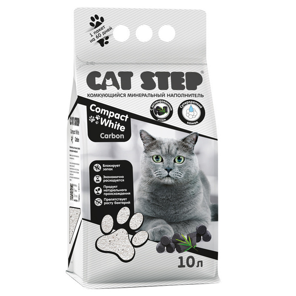 Комкующийся наполнитель Cat Step COMPACT WHITE CARBON с активированным ...
