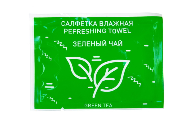 Влажные салфетки в индивидуальной упаковке, саше (аромат ЗЕЛЁНЫЙ ЧАЙ ...