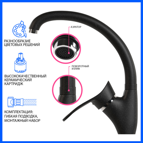 Смеситель MIXLINE M ML-GS01 черный Латунь Аэратор - купить по выгодным ...