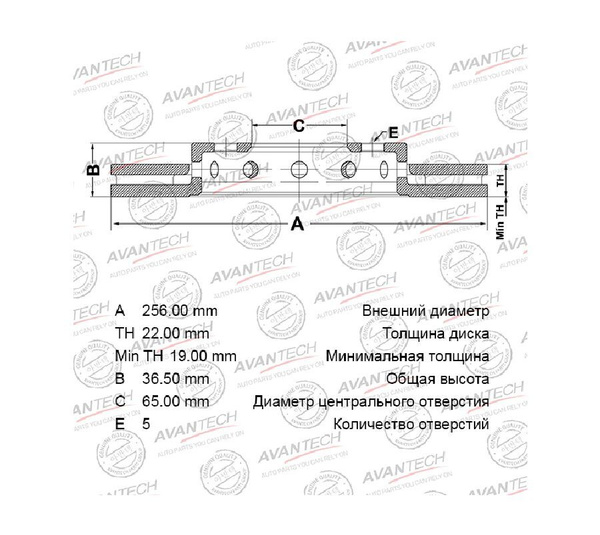 Диск тормозной AVANTECH 1J0615301D / JZW698302CJ AVANTECH BR2801S ...