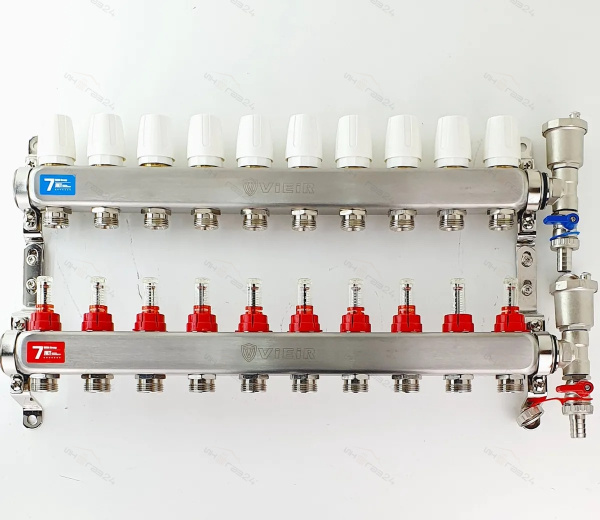 Коллектор для теплого пола 10 контуров в сборе распеределительный с ...