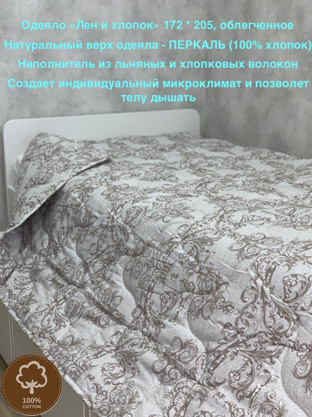 Одеяло Ивановский текстиль лен, хлопок, 172x205, Летнее, с наполнителем ...