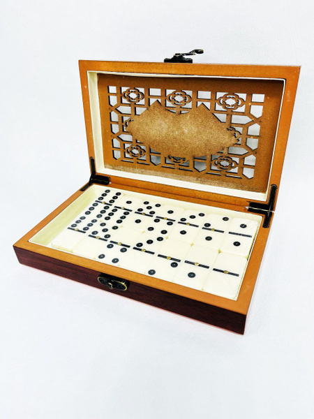 Домино классическое подарочное в деревянной резной шкатулке 28 костей ...