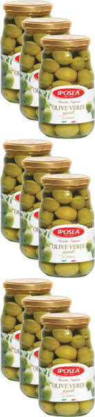 Оливки зеленые Iposea гигантские с косточкой, комплект: 9 упаковок по ...