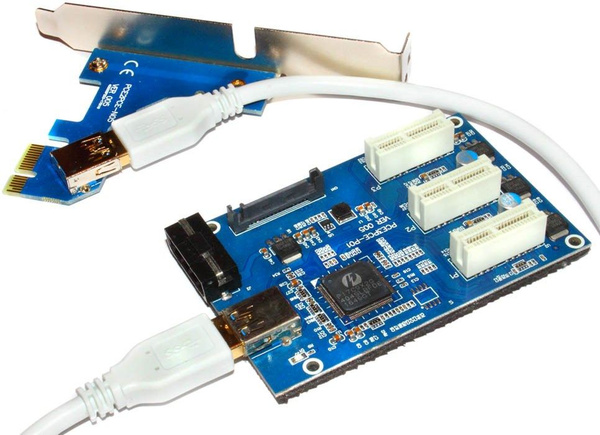 Кабель PCI-E Разветвитель PCI-E на 3 порта (спилиттер, хаб), 1 x PCI-E ...