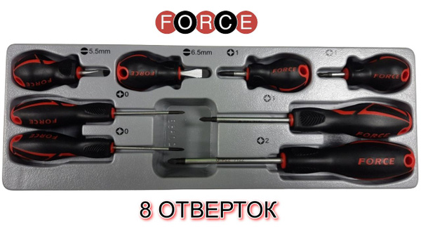 Набор отверток 8 предметов FORCE (укороченные)