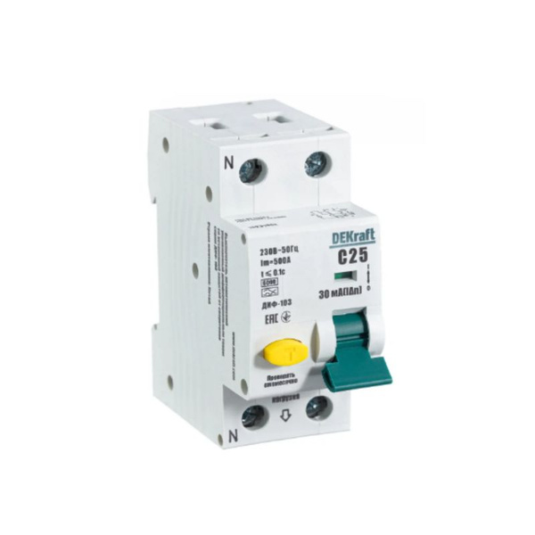 Дифференциальный автомат DEKraft 1P N C25 А 30 мА 6 кА AC 16206DEK ...