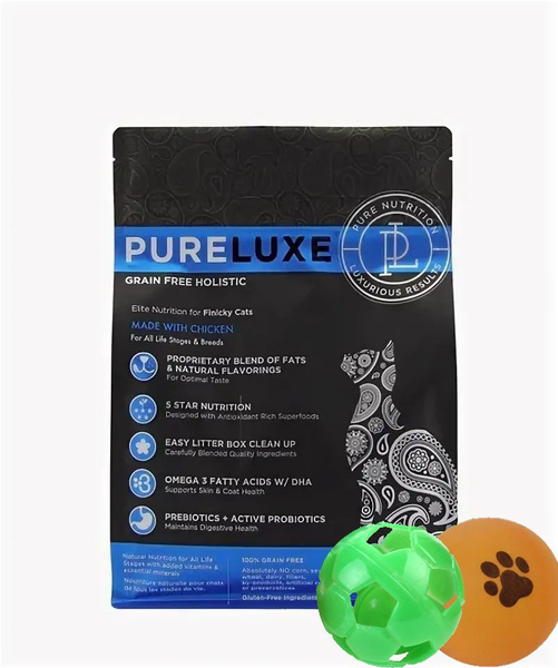Pureluxe для привередливых кошек с курицей 1,5 кг + в подарок 2 мячика ...