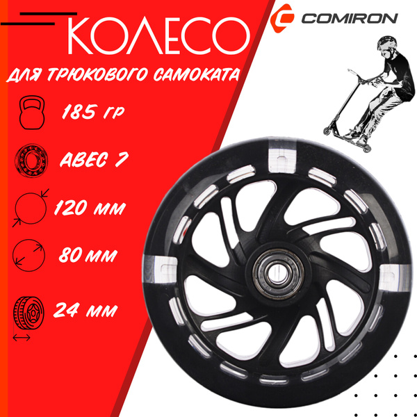 Колесо с подшипником ABEC-7 для детского самоката 120 мм с подсветкой ...