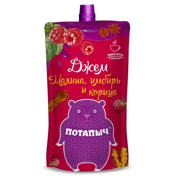 Джем, Потапыч, малина, имбирь и корица, дой-пак, 300 грамм - купить с ...