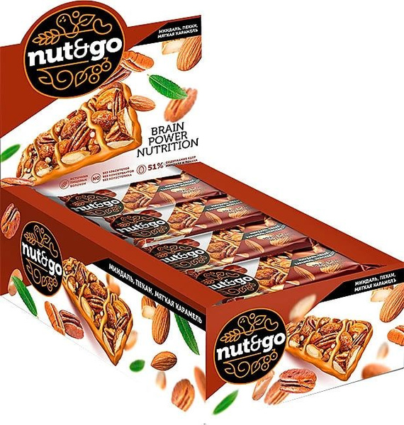 Nut&Go, батончик с миндалём, пеканом, карамелью, морской солью ...