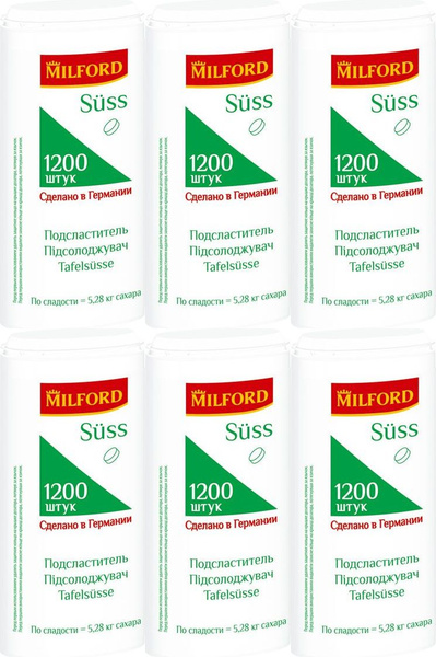 Сахарозаменитель Milford Suss в таблетках, комплект: 6 упаковок по 72 г ...