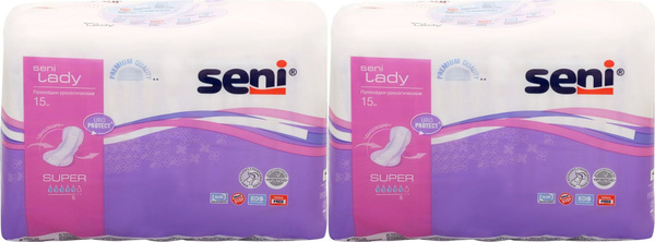 Прокладки урологические Seni Lady Super, комплект: 2 упаковки по 15 шт ...