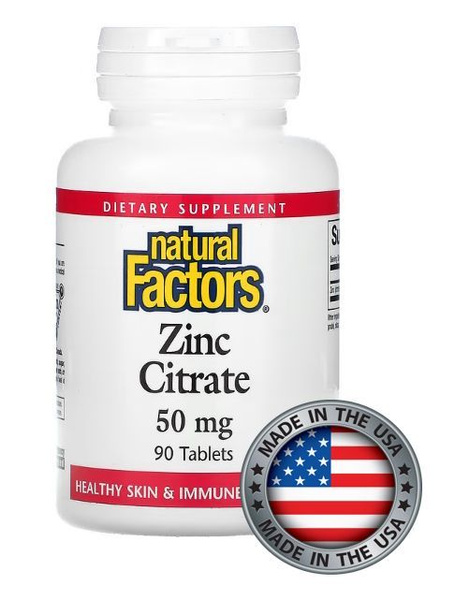 Natural Factors, цитрат цинка, 50 мг, 90 таблеток - купить с доставкой ...