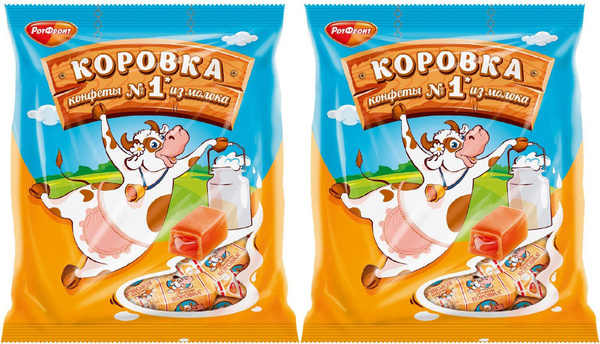 Конфеты молочные Рот Фронт Коровка со сливочным вкусом, комплект: 2 ...