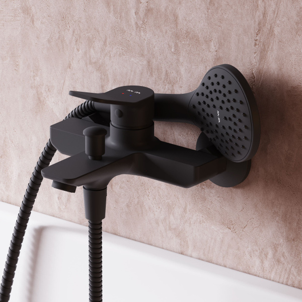 Смеситель для ванны AM.PM Brava черный матовый, с душем, короткий излив ...