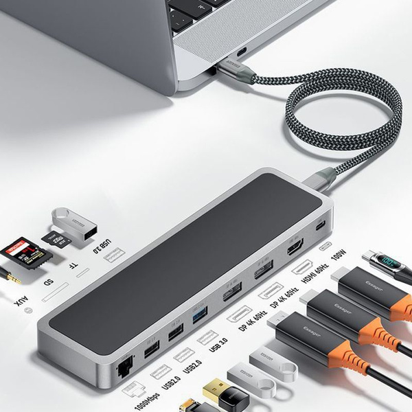 Док-станция Dual DP HD 4k 60Hz Thunderbolt MST hub usb c to 2 hdmi док ...