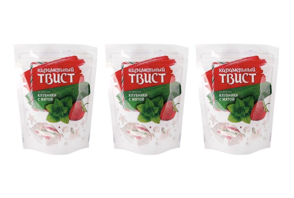 Карамель леденцовая Карамельный твист со вкусом клубники и мяты, 80 г х ...