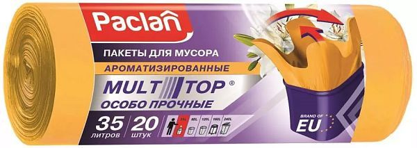 Мешки для мусора с завязками Paclan "Multitop Aroma" 50х66 см, желтый ...