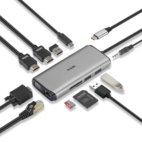 Док-станция SSK USB C 11 в 1 Тройной дисплей USB-док-станция Двойной ...