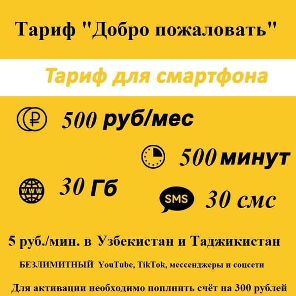 Симкарта для смартфона тариф Добро пожаловать + - купить с доставкой по ...