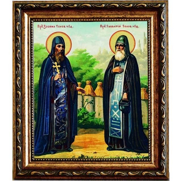 Зосима и Савватий Соловецкие преподобные чудотворцы. Икона на холсте ...