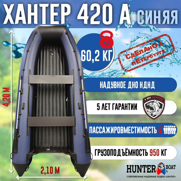 Лодка Хантер 420 А, син/чер - Лодка ПВХ надувная, Hunterboat - купить ...