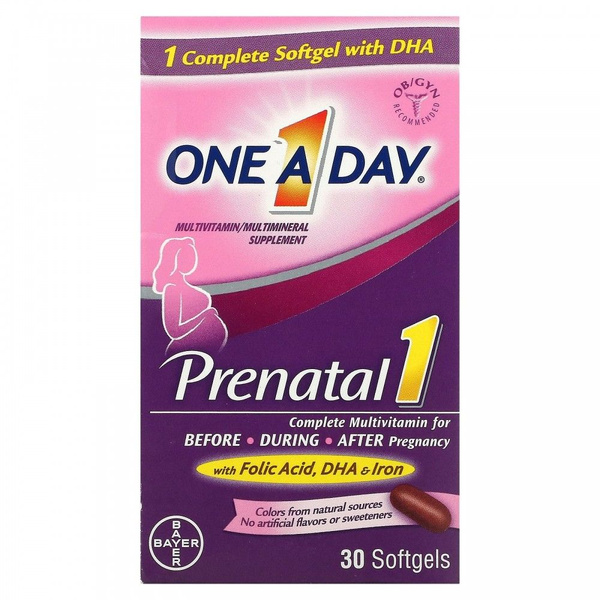 One-A-Day, Пренатальный прием 1 с фолиевой кислотой, ДГК и железом ...