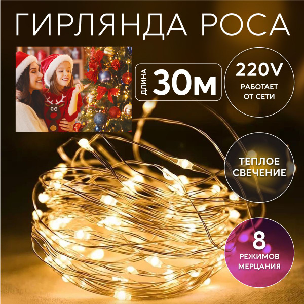 Электрогирлянда интерьерная Роса Светодиодная новогодняя гирлянда на 30 ...